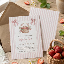 Strawberry Berry Sweet Pink Stripe Bow Baby shower