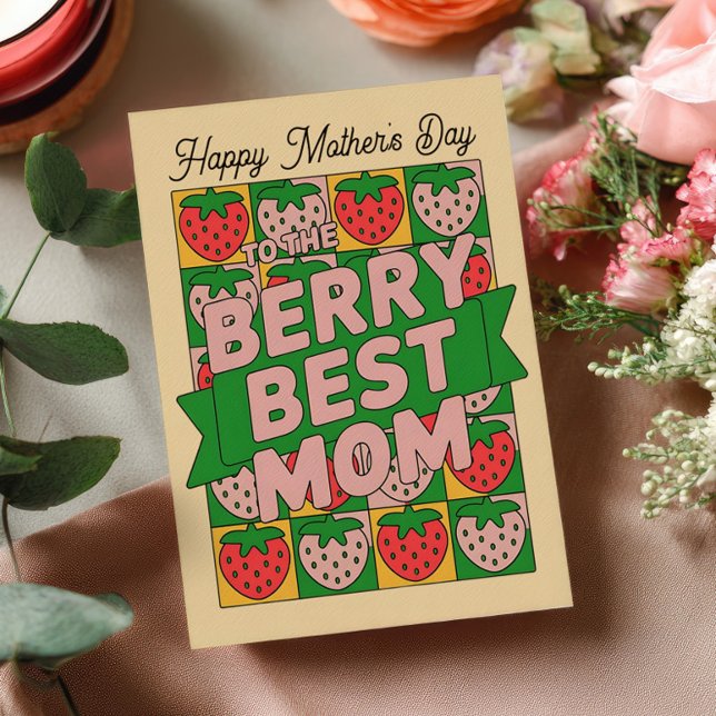 StrawBerry Best Mum Retro Happy Mother's Day Holiday Card (Creator Uploaded)