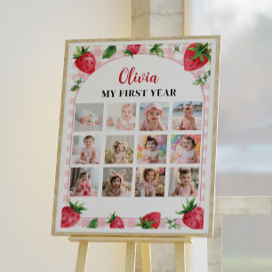 Strawberry Birthday 12 Photo Milestone Poster