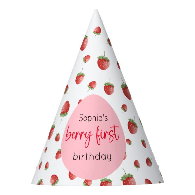 Strawberry Birthday Berry First Party Hat (Front)