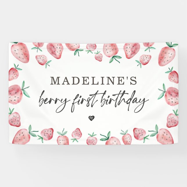 Strawberry Birthday Berry Sweet Backdrop Banner (Horizontal)