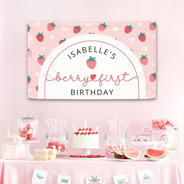 Strawberry Birthday Berry Sweet Backdrop Banner (Creator Uploaded)