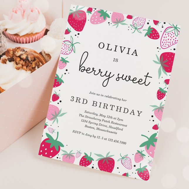 Strawberry Birthday Berry Sweet Birthday Party Invitation (Creator Uploaded)
