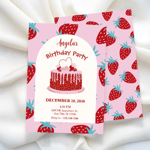 Strawberry birthday cake invitation