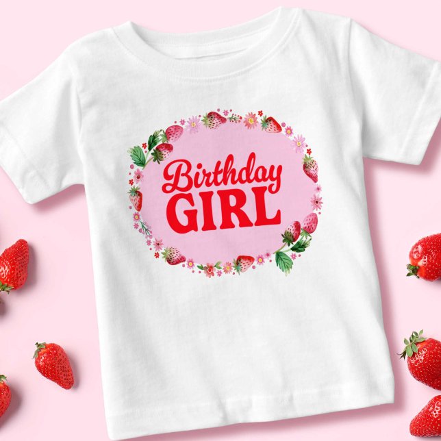 Strawberry Birthday Girl Pink and Red Baby T-Shirt (Strawberry Birthday Girl Pink and Red Baby T-Shirt)