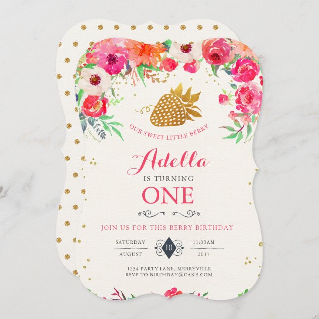 Strawberry Birthday Invitation (Front/Back)