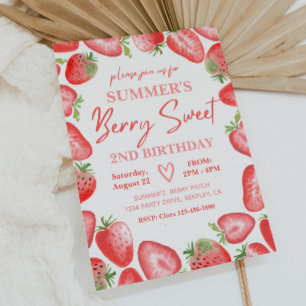 Strawberry Birthday Invitation Berry Invitation
