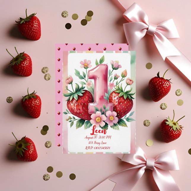 Strawberry Birthday Invitation | Cute Pink Red Gir (Creator Uploaded)