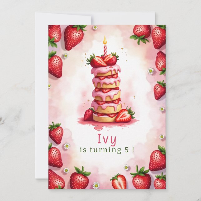 Strawberry Birthday Invitation Letter I Cake Theme (Front)