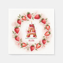 Strawberry Birthday Paper Napkin Letter A Cake