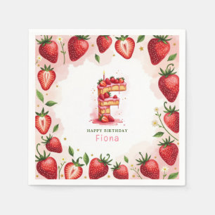 Strawberry Birthday Paper Napkin Letter F Cake