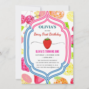 Strawberry  Birthday Party Berry First Invitation
