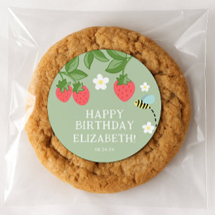 Strawberry Birthday Party Favour Thank you Classic Round Sticker