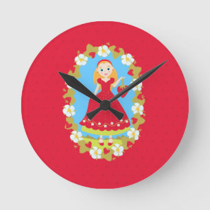 Strawberry Birthday Party Girl Round Clock