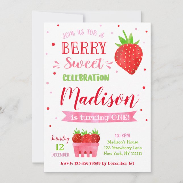 Strawberry Birthday Party Invitations (Front)