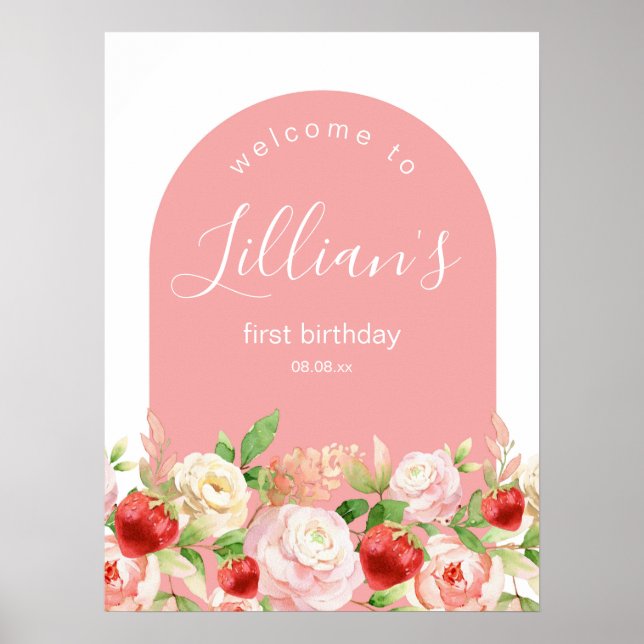 Strawberry Birthday Party or Baby Shower Welcome Poster (Front)