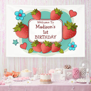 Strawberry Birthday Party Personalised Banner