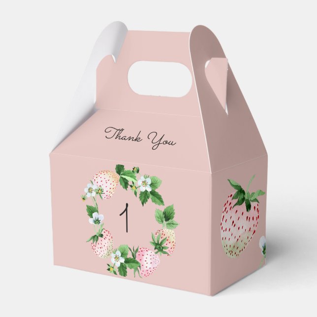 Strawberry Birthday Party Pink White Fruit Favour Box (Front Side)