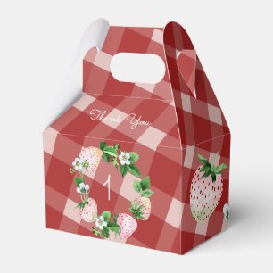 Strawberry Birthday Party Pink White Fruit Plaid Favour Box