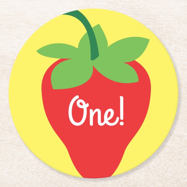 Strawberry Birthday Party Round Paper Coaster (Front)