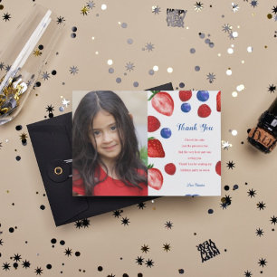 Strawberry birthday party, thank berry themes   postcard