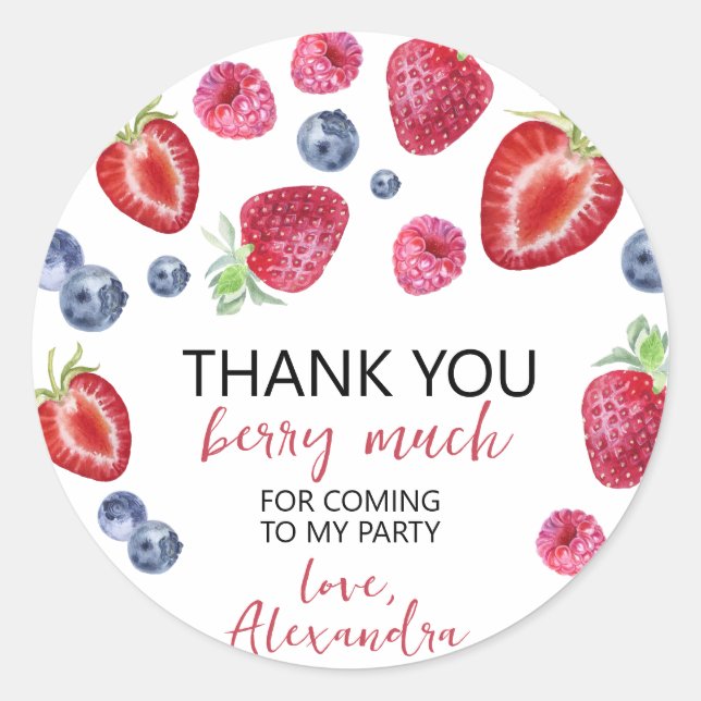 Strawberry Birthday Party Thank You Berry Much Classic Round Sticker (Front)