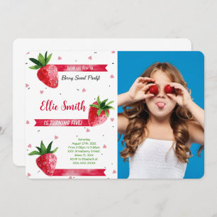 Strawberry Birthday Photo Invitation