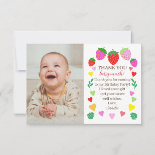 Strawberry Birthday Photo Thank You Card