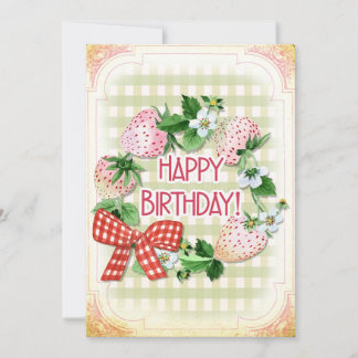 Strawberry Birthday, Pine Berries, Pink, Wreath Holiday Card