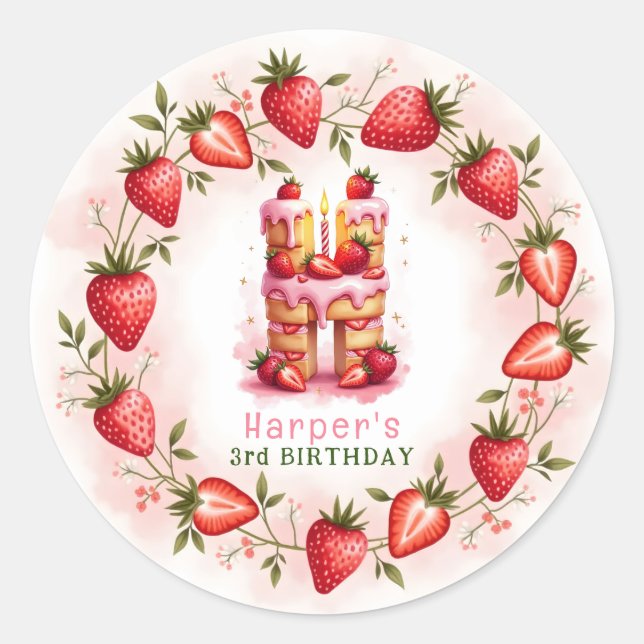 Strawberry Birthday Sticker Letter H Cake (Front)