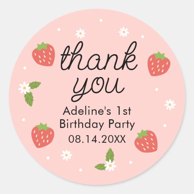 Strawberry Birthday Thank You Classic Round Sticker (Front)