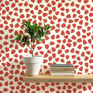 Strawberry Block Print Heritage Cottage Style Wallpaper