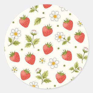 Strawberry Blossom Summer Pattern Classic Round Sticker