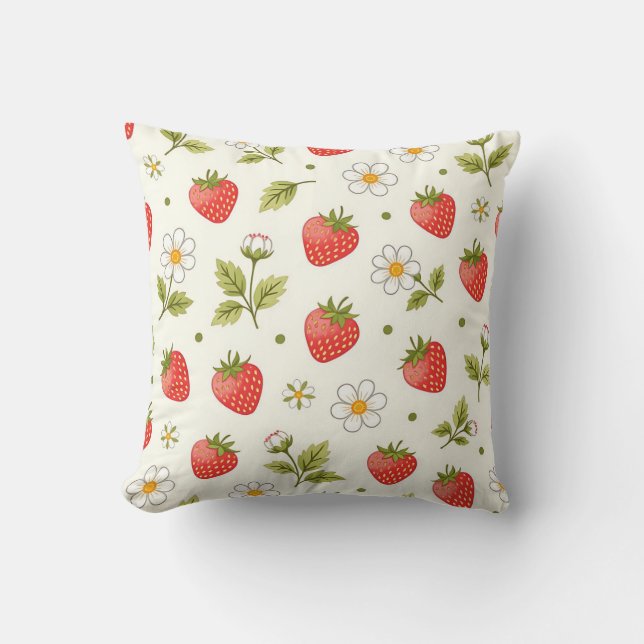 Strawberry Blossom Summer Pattern Cushion (Front)
