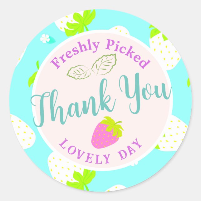 Strawberry Blue Classic Round Sticker (Front)