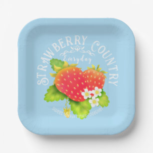 Strawberry Blue Design. Paper Plate