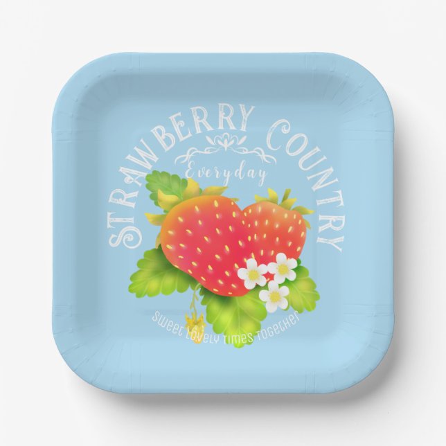 Strawberry Blue Design. Paper Plate (Front)