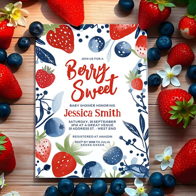Strawberry Blueberries Berry Sweet Baby Shower  Invitation (Creator Uploaded)