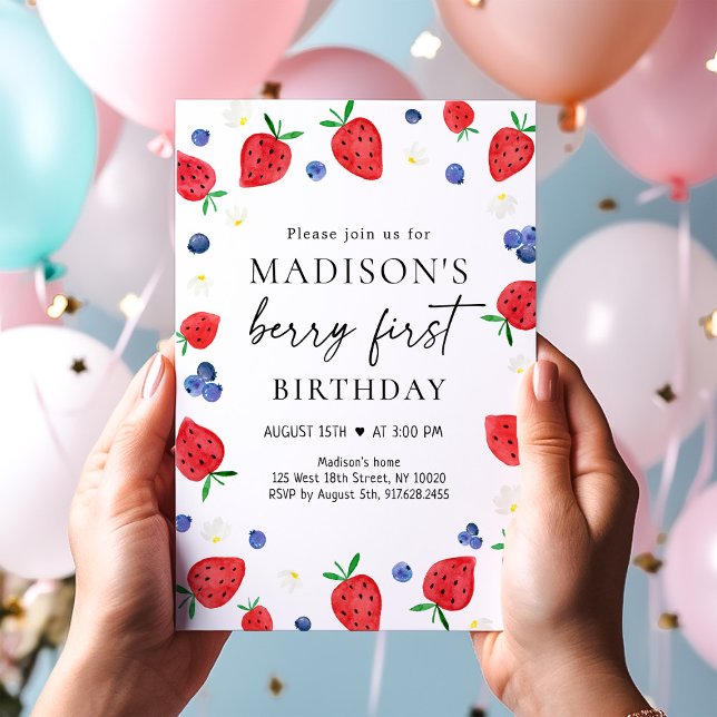 Strawberry Blueberry Berry First Birthday Invitation (Creator Uploaded)
