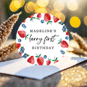 Strawberry Blueberry Berry First Girl 1st Birthday Classic Round Sticker