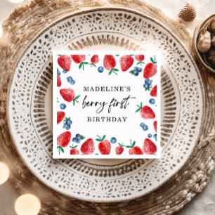 Strawberry Blueberry Berry First Girl 1st Birthday Napkin