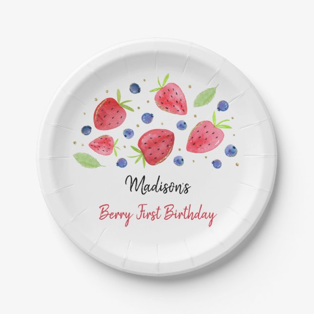 Strawberry Blueberry Berry Sweet Birthday Paper Plate (Front)
