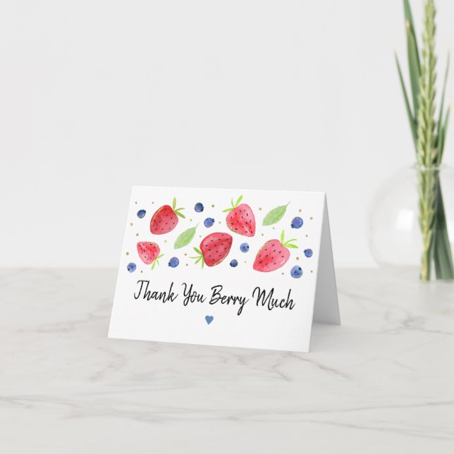 Strawberry Blueberry Berry Sweet Birthday Thank You Card (Front)