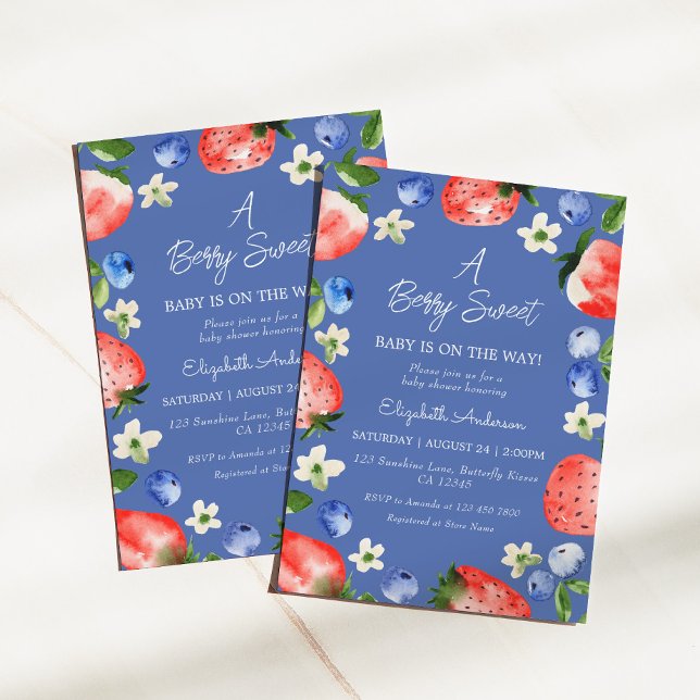 Strawberry Blueberry Berry Sweet Boy Baby Shower Invitation (Creator Uploaded)