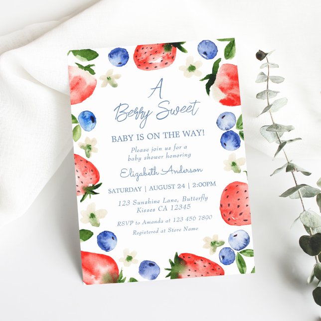 Strawberry Blueberry Berry Sweet Boy Baby Shower Invitation (Creator Uploaded)