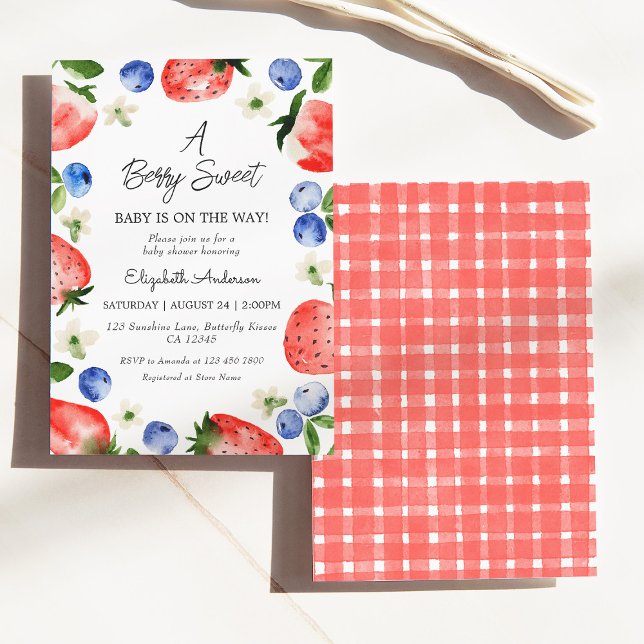 Strawberry Blueberry Berry Sweet Girl Baby Shower Invitation (Creator Uploaded)