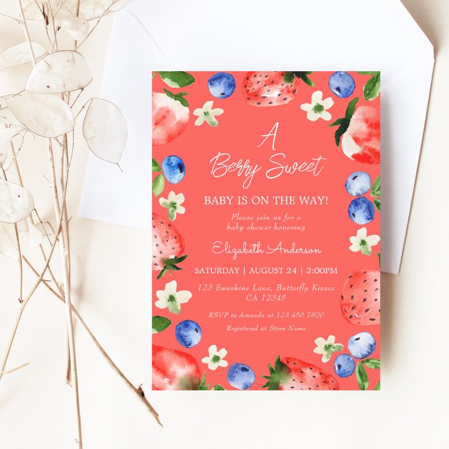 Strawberry Blueberry Berry Sweet Girl Baby Shower Invitation (Creator Uploaded)