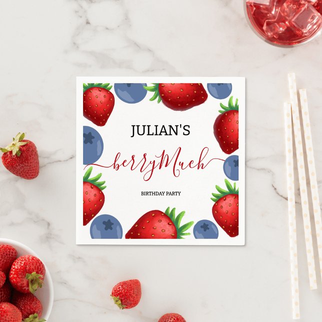 Strawberry & Blueberry Girl Birthday Party  Napkin (Creator Uploaded)