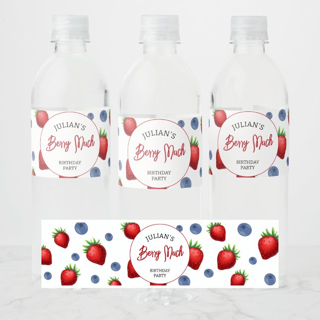 Strawberry & Blueberry Girl Birthday Party  Water Bottle Label (Creator Uploaded)