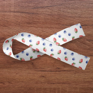 Strawberry Blueberry Pattern Berry Sweet White Satin Ribbon